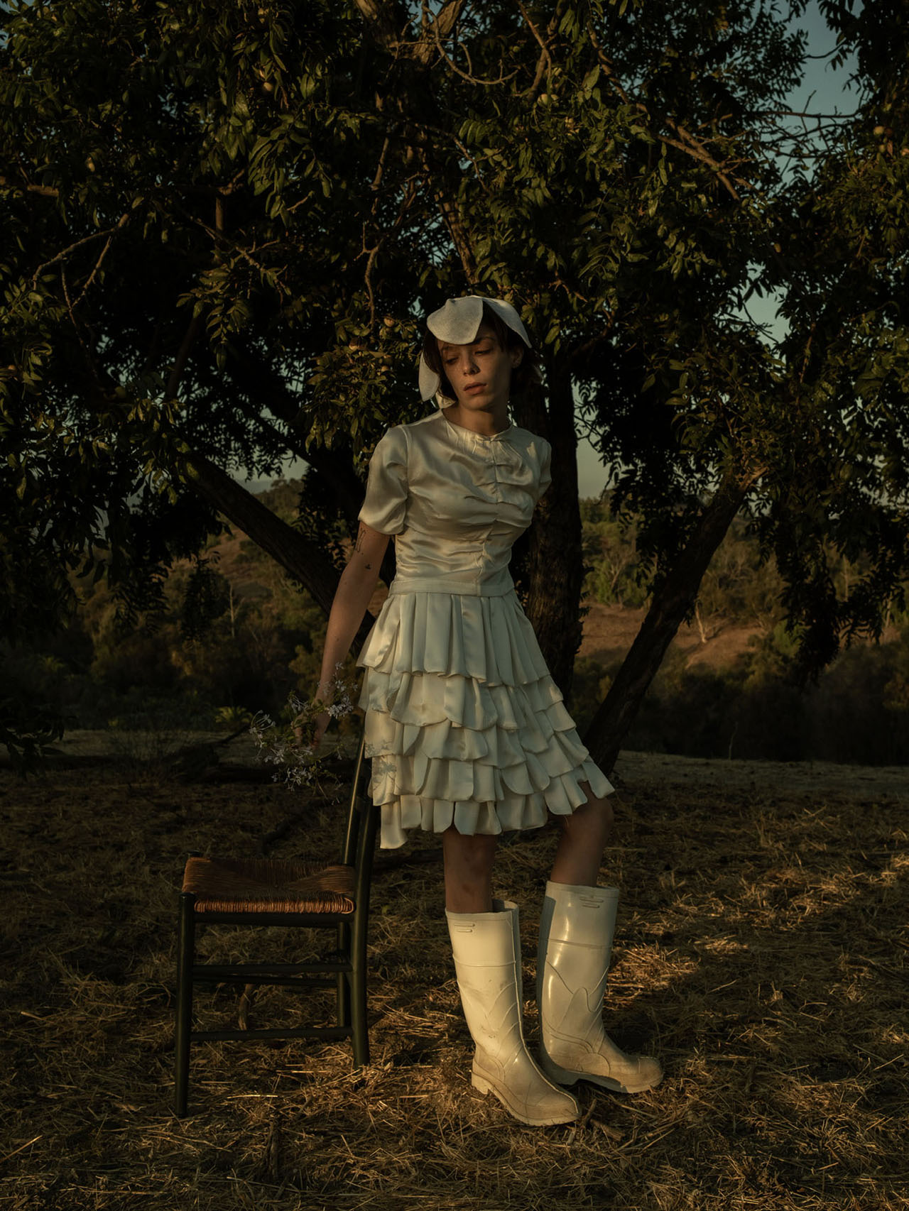Myus Tiered Petal Dress, silk noil, color natural