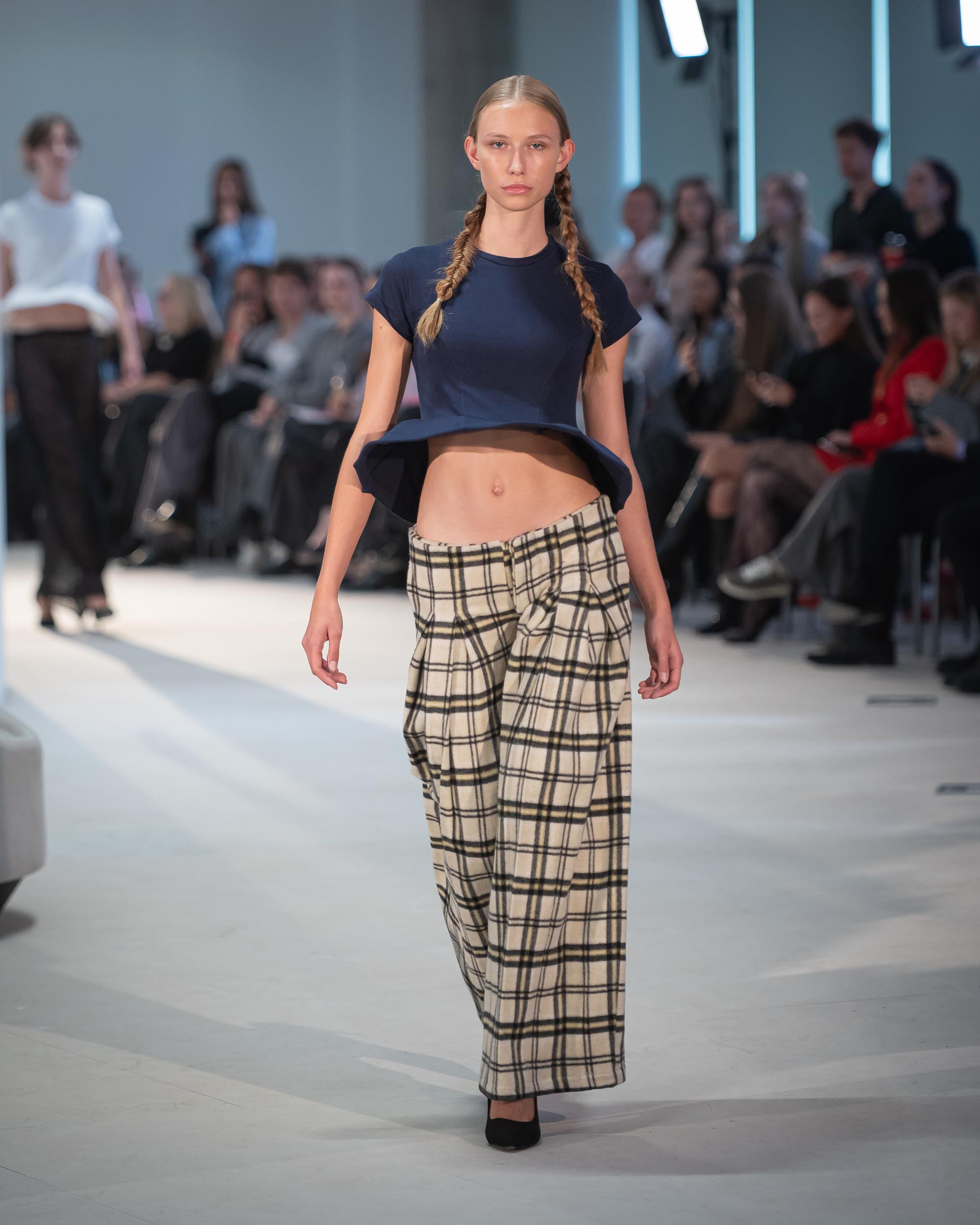 Myus Bishop Trouser and Bodice Tee, italian wool trouser and bamboo cotton tee, color yellow black trouser and parisian night tee