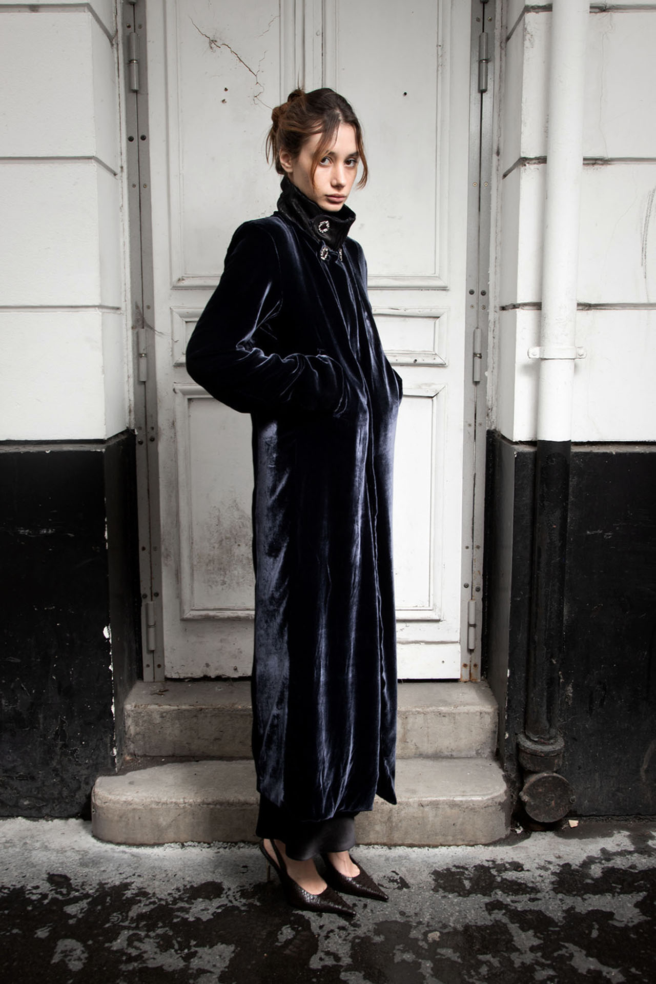 Myus Arden Evening Coat, mulberry silk velvet